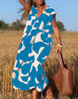 Patterned Deep V Midi Dress