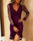 Swing Collar Solid Color Patchwork Dress