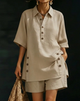 Shirt Collar Half-Placket Casual Two-Piece Set