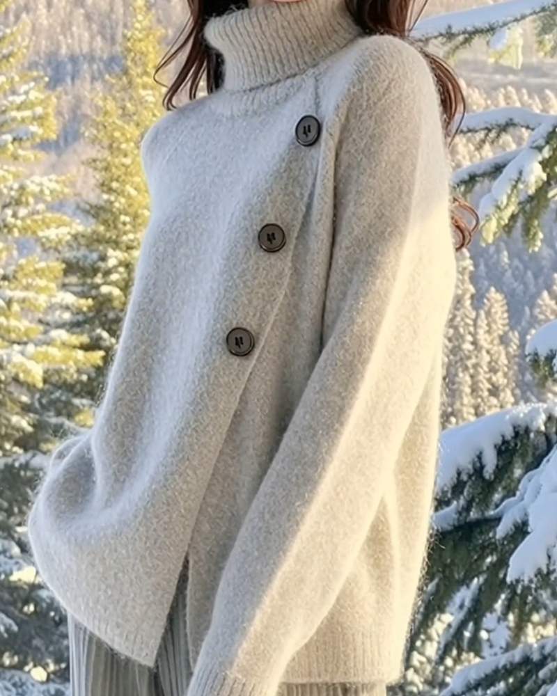 High-Neck Irregular Design Sweater