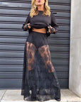 Two-piece set - solid color T-shirt and lace skirt