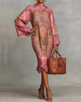 High-Neck Vintage Print Dress