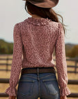 Ruffled V-Neck Leopard Print Blouse