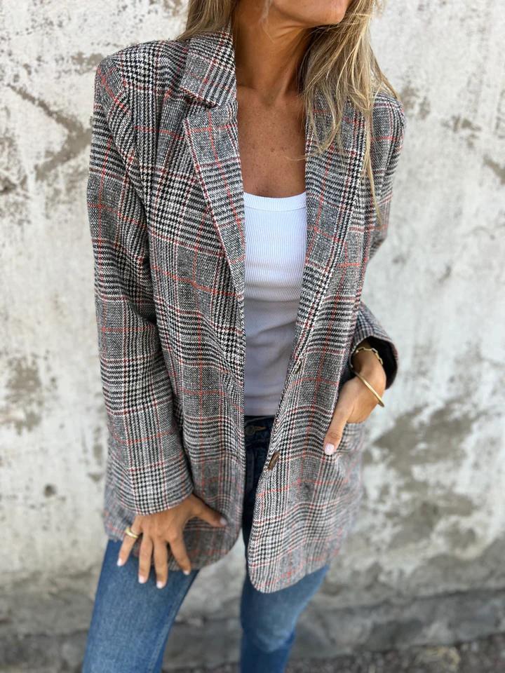 Casual Checked Blazer with Lapels