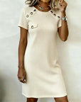 Stylish Round-Neck Button-Down Straight Dress