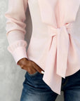 Pure Cotton Fashion Blouse With A Flowing Tie Collar