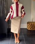 High Collar Vertical Striped Sweater