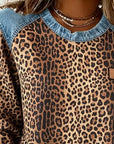Leopard Print Denim Patchwork Sweatshirt