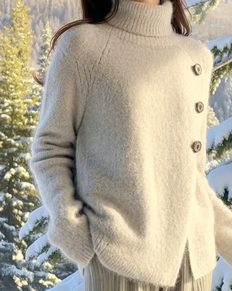 High-Neck Irregular Design Sweater