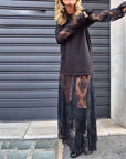 Two-piece set - solid color T-shirt and lace skirt