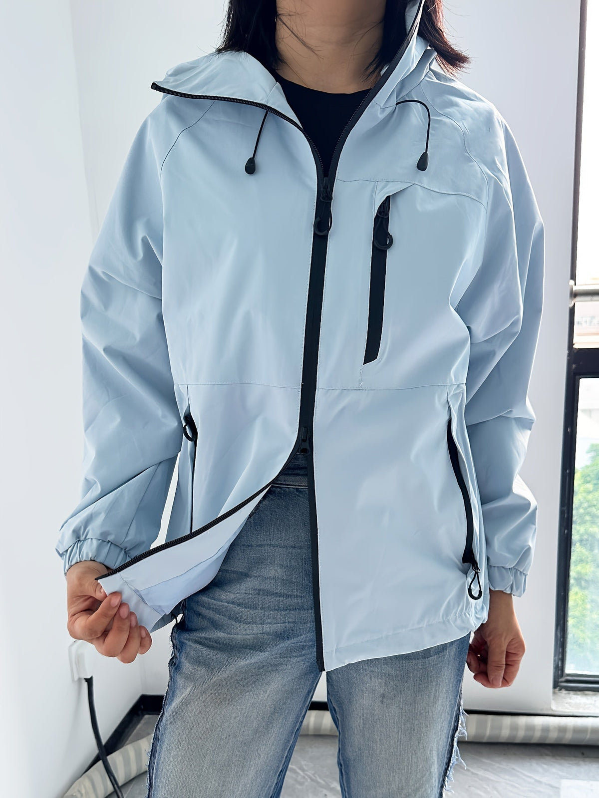 Casual Rain Jacket with Hood Women