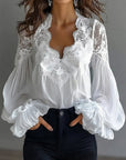 Lace Patchwork V-Neck Blouse