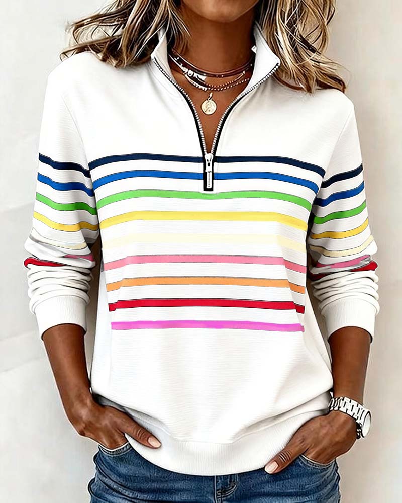 Fashionable Rainbow Striped Sweatshirt