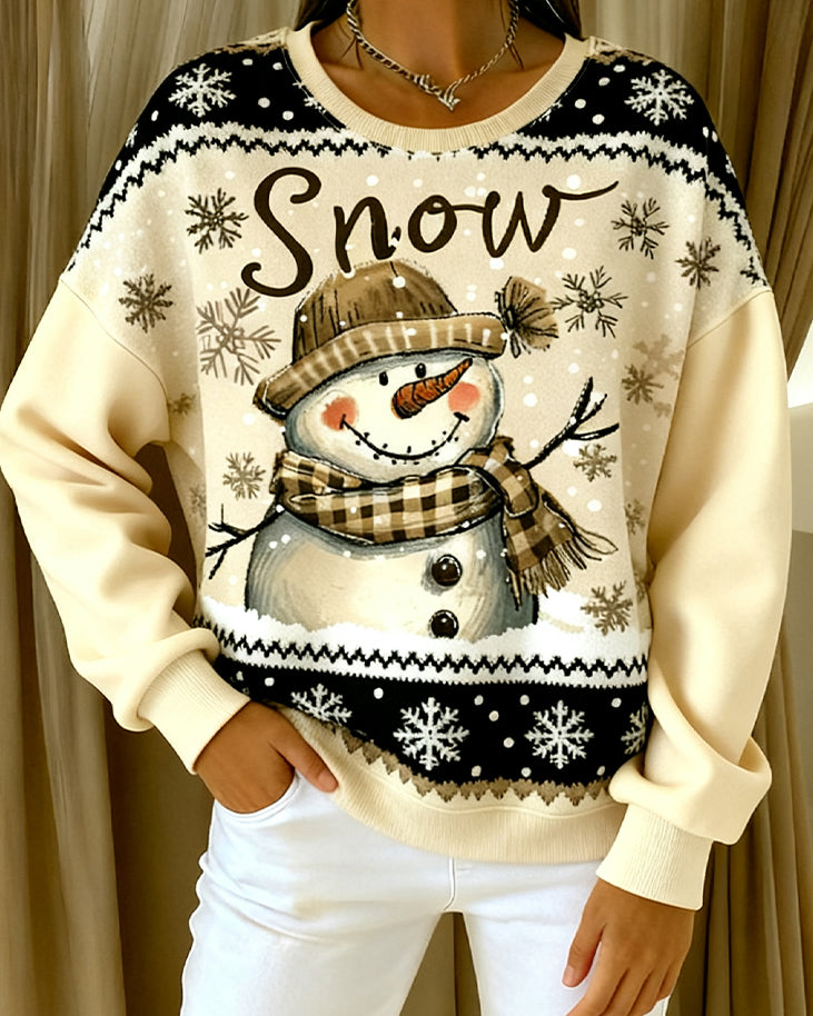 Long-Sleeved Snowman Print Sweatshirt