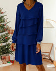 V-Neck Long Sleeve Tier Layer Dress