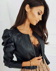 Stylish Puff Sleeve Leather Jacket
