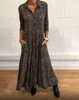 Printed lapel pocket dress