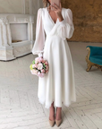 Elegant Puff-Sleeved V-Neck Dress