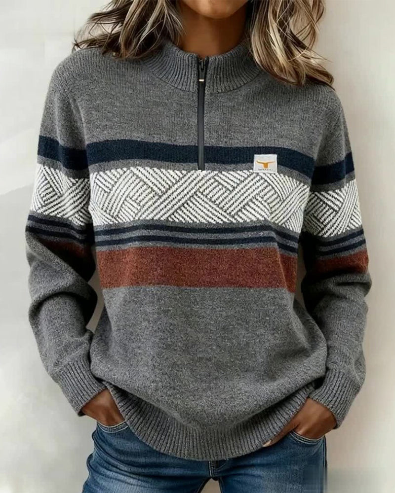 Long-Sleeved Color Blocked Sweater