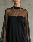 Lantern Sleeve Solid Color Patchwork Dress