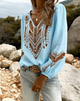 Puffed Sleeve V-Neck Loose Blouse