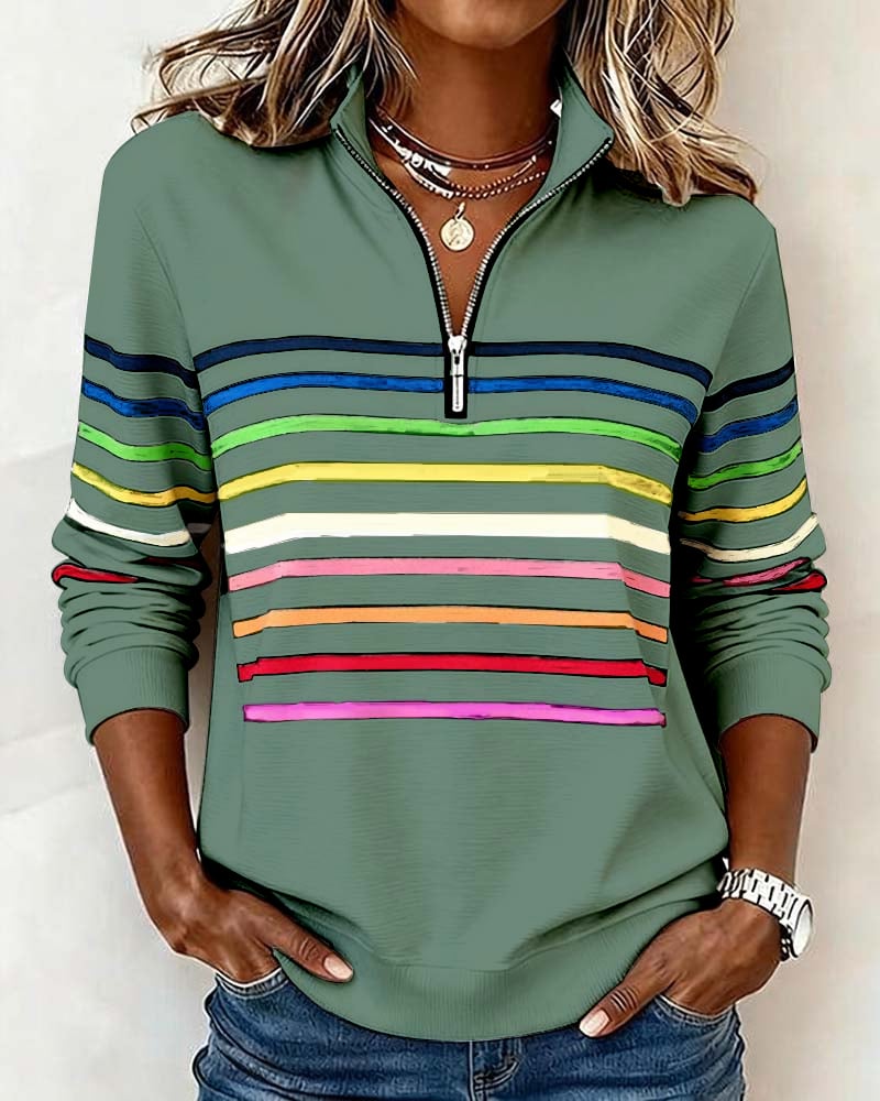 Fashionable Rainbow Striped Sweatshirt