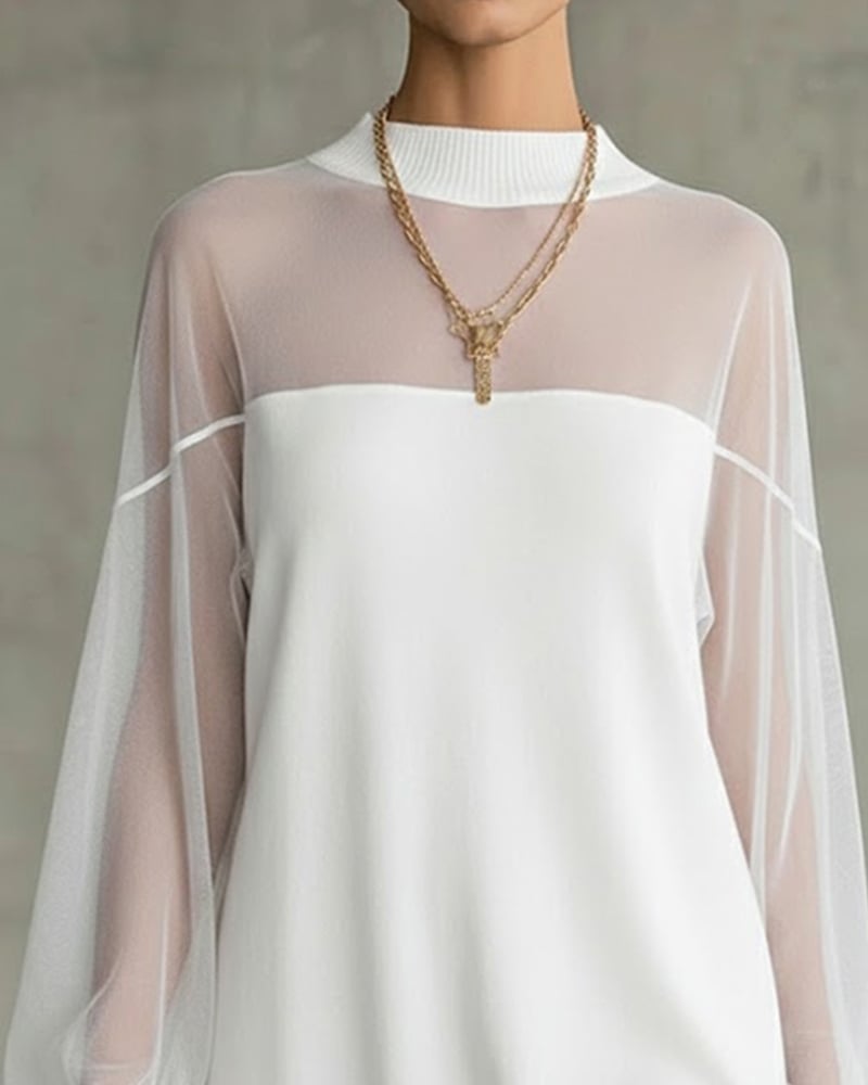 Lantern Sleeve Solid Color Patchwork Dress