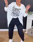 Round Neck Irregular Letter Print Top