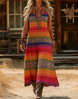 Striped Ethnic Style V-Neck Suspender Dress