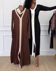 Contrast Color V-Neck Slit Elegant Dress