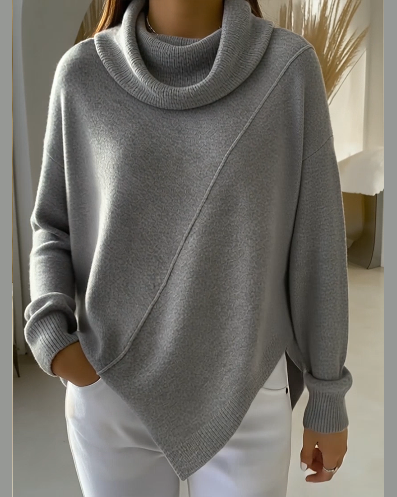Asymmetrical Cowl Neck Sweater
