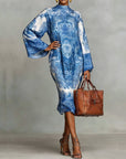 High-Neck Vintage Print Dress