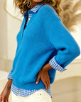 Solid Color Plaid Patchwork Sweater