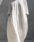 Half Sleeve Solid Color Loose Cotton Dress