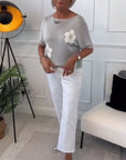 Round Neck Slim Floral Pullover Sweater