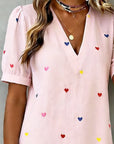 Colorful Heart Print V-Neck Dress