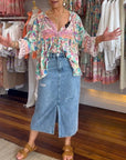 Colorful Floral Print Casual Blouse