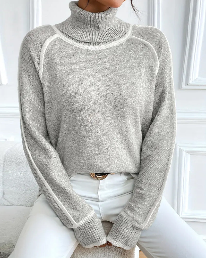 Turtleneck Fashionable Contrast Sweater