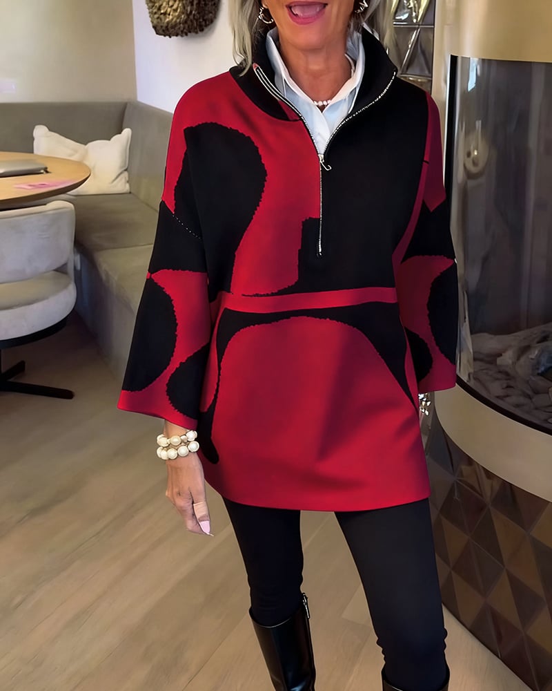 Half-Zip Stand Collar Fashionable Sweater
