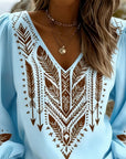 Puffed Sleeve V-Neck Loose Blouse
