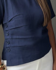 Button-Detail Short-Sleeve Blouse