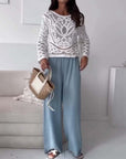 Washed Denim Wide-Leg Pants