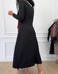 Contrast Color V-Neck Slit Elegant Dress