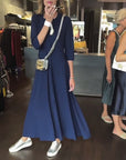 Solid Color V-neck Waist Dress