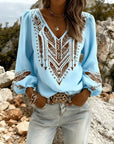 Puffed Sleeve V-Neck Loose Blouse