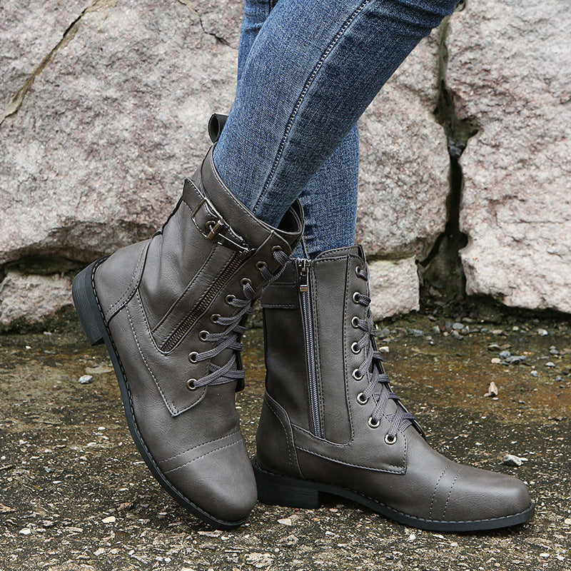 Women's Leather Orthopedic Shoes with Side Zip and Round Toe