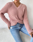 V-neck Twisted Sweater Pullover for Women's