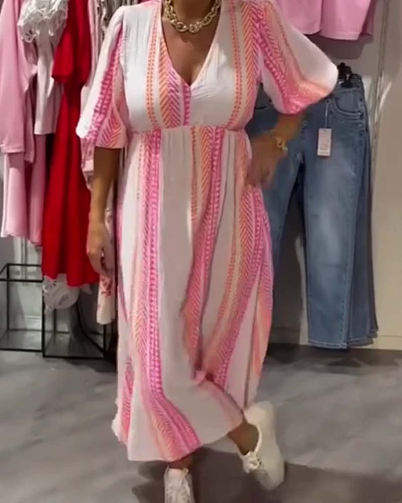 Women's V-Neck Print Dress
