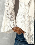 Solid Color Bell Sleeve V-Neck Blouse