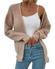Women Open Front Long Sleeve Pocket Knitted Cardigan